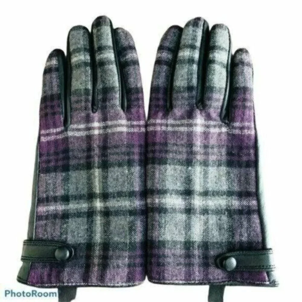 Leather and Tartan Gloves Sz M
